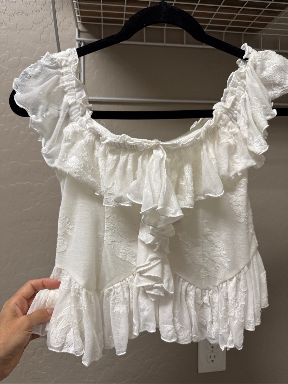 Anthropologie White Ruffled Off-Shoulder Crop Top